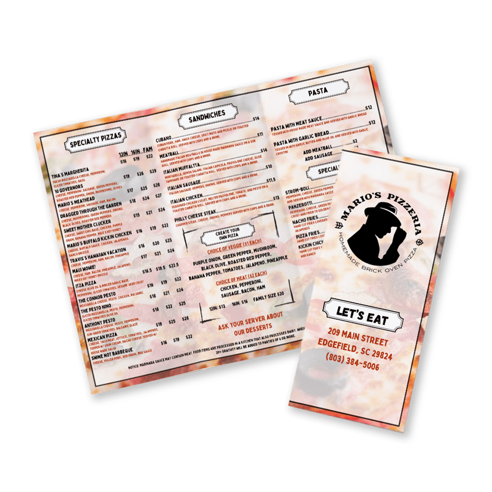 marios pizzeria menu design